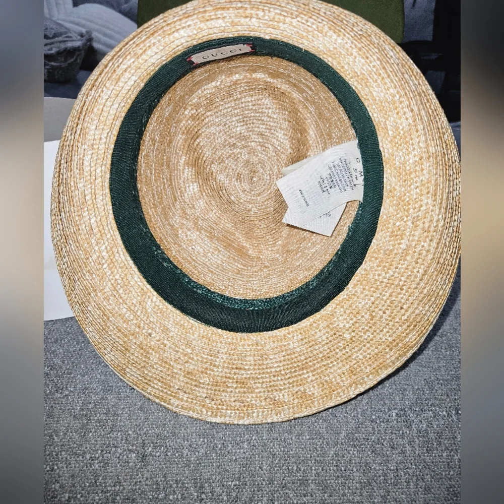 Gucci Trilby Straw Hat with Red and Green Stripe Size M EUC COMES W/ TAGS& BOX - Picture 6 of 16